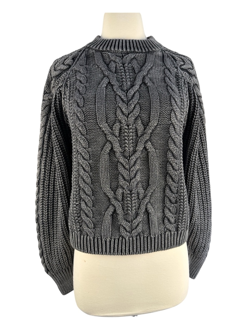 Free People Frankie Cable Sweater Gray Cotton Chunky Sweater MINT Sz XS